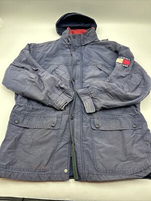 VINTAGE Tommy Hilfiger Jacket Men L Fleece Lined Winter Coat Heavy Vintage  90s