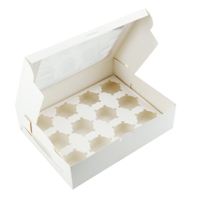 12 Loch Cupcake Boxen mit Klarsichtfenster & Einsätzen im 5er, 10er, 25er, 50er, 100er Pack