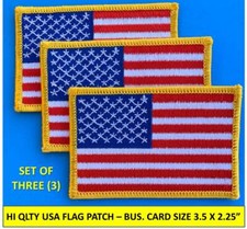  3 USA AMERICAN FLAG EMBROIDERED PATCH IRON-ON SEW-ON GOLD BORDER 3  x 2   