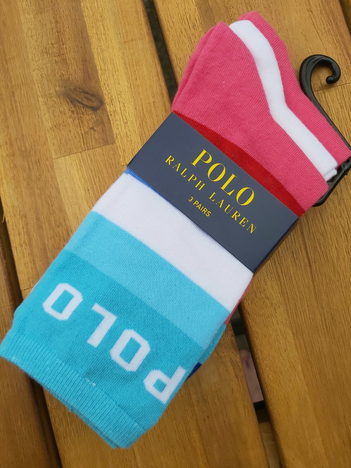 3  Womens Genuine POLO RALPH LAUREN Pink White Aqua Ankle SOCKS ZW72198PKNSR RL8