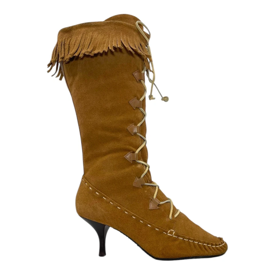 Botas de cuero gamuza 9,5 vintage años 90 ETIENNE AIGNER para mujer mocasines flecos boho Foto 2 de 4