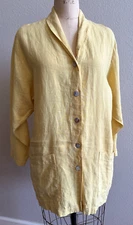 Kleen Size Small 100% Linen Citron Yellow Jacket Button Down Blazer Tunic EUC