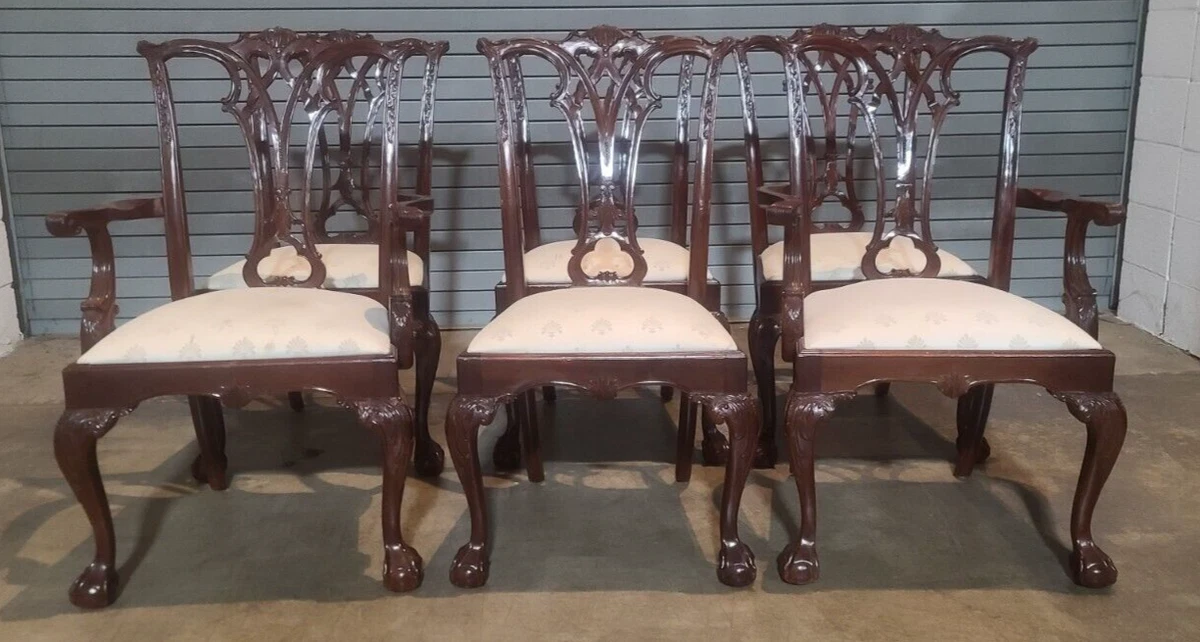 Set of 6 American Drew Mahogany Chippendale Style Dining Chairs Claw Ball Feet