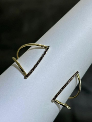 Yellow Gold Sterling Silver Brown Sapphire Double Halo Stack Bangle Bracelet 7"L - Picture 7 of 12