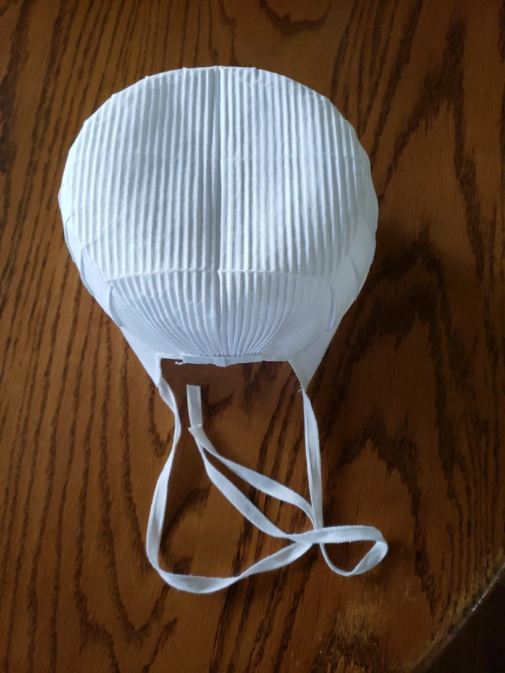 GORRO BLANCO PARA NIÑAS AMISH 15" KAPP CON CORBATAS CUBIERTA DE ORACIÓN HECHO A MANO Foto 2 de 4