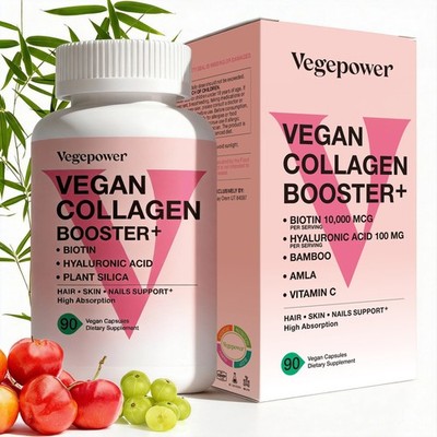 VEGEPOWER Vegan Collagen Booster with Biotin 10,000 mcg, Hyaluronic Acid, Bam...