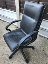 LEATHER OFFICE DESK CHAIR SWIVEL VINTAGE OLD WORKSHOP GARAGE BLACK