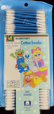 Q Tips Cotton Swab, Muppet Babies 300 Swabs Blue Double Tipped Baby Care VTG