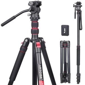 76'' Trépied en aluminium Compact appareil photo Trépode Voyage W/ tête vidéo fluide