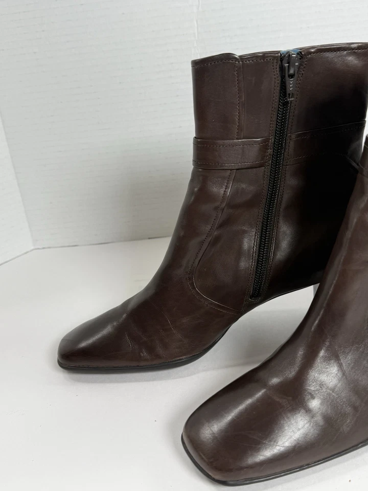 Cole Haan 踝靴高跟鞋拉链棕色皮革 7.5 B 码 — 第 3/4 张图片