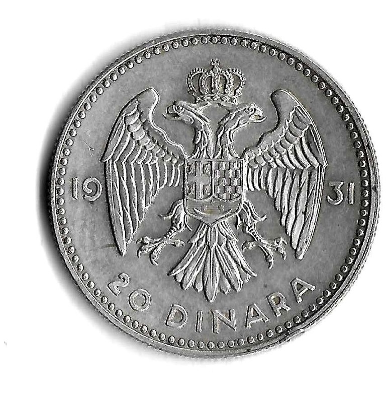 1931 - Yugoslavia - 20 Dinara  - Silver  -- AU                      FF-8