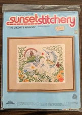 Sunset Stitchery  “The Unicorn's Kingdom” #2745 14" X 18" Vintage Crewel Kit