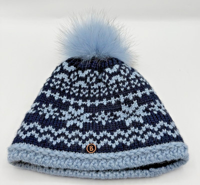 NEW Bogner Women's Blue Nordic Pom Pom Beanie Hat Fire + Ice OS Germany
