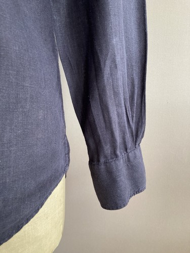 Cavour Shirt Mens Size 15 Navy 100% Linen Long Sleeve - Picture 4 of 12