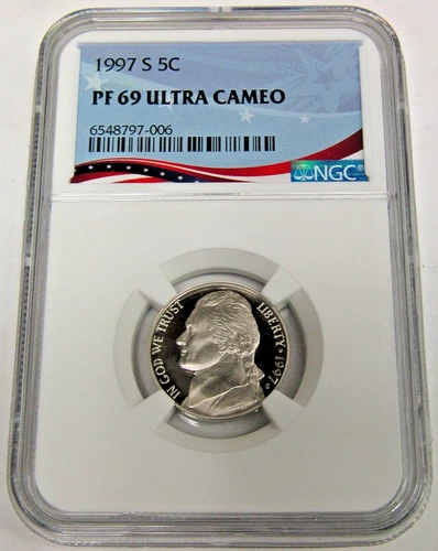 1997 S 5C PROOF Jefferson Nickel NGC PF 69 Ultra Cameo