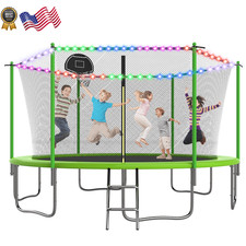 14FT Trampoline 6-7 Adults Kids w/ Enclosure Basketball Hoop Ladder Heavy Duty