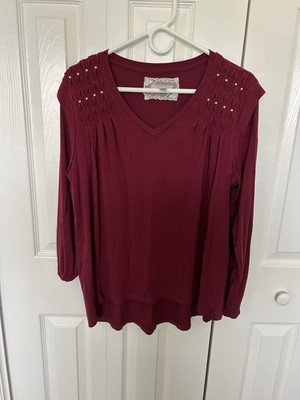 Cupio Maroon Top With Pearl Accents Size M