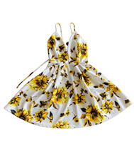 S/M Fashion Nova Floral Fit & Flare Dress V-Neck Sleeveless Yellow White