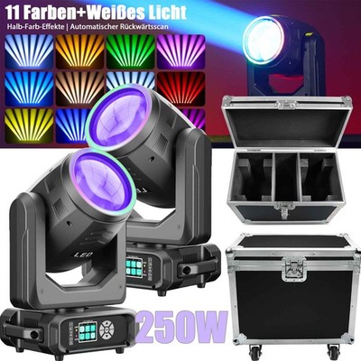 2x 250W LED Beam Moving Head +Case Rotation Prisma Goboes Farben DMX Bühnenlicht