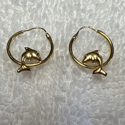 14k Gold Dolphin Hoop Earrings