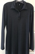 VTG Calvin Klein CK Dress Rich Gray Lightweight 1/4 Button Front Collared Size M