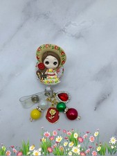 Girl Floral Traditional Dress Badge Reel, Healthcare, Retractable ID Holder, RN