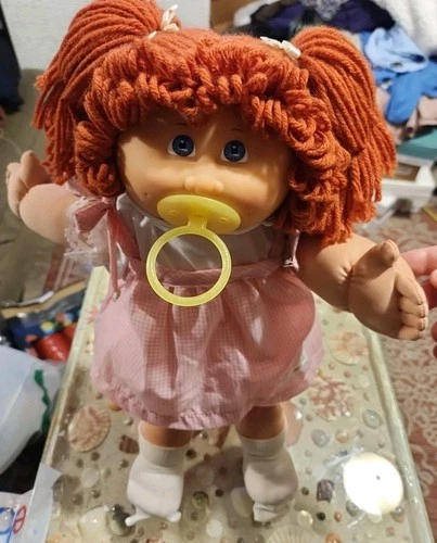 cabbage patch kid doll #4 Paci Red Hair Blue Eyes Pink Dress 25th Anniversary