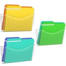 3 Pack Clear Single Pocket File Holder Hanging Wall Organizer, Wall Mount Mai...