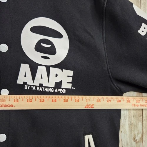 Aape by Bathing Ape Button Snap Hooded Hooded Varsity Jacket Black Youth Size XL image 10