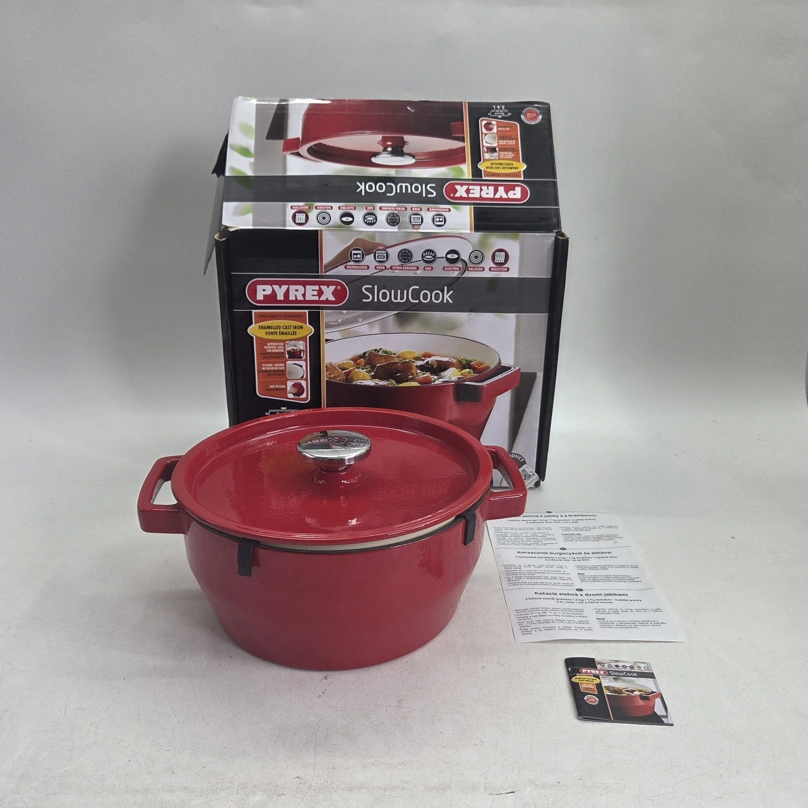 Pyrex SlowCook 3.6L Red Enamelled Cast Iron Casserole Oven Pan Good Condition