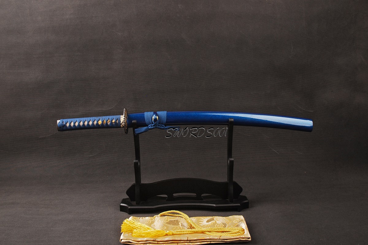 Noble Blue Japanese Samurai Wakizashi Sword Full Tang Golden Wild