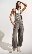 Free People NWT We The Free Good Luck Barrel Overalls Size Large Grey Jeans