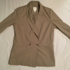 H M Size Medium Ladies Jacket Long Sleeve Basic Beige Double Breasted Blazer