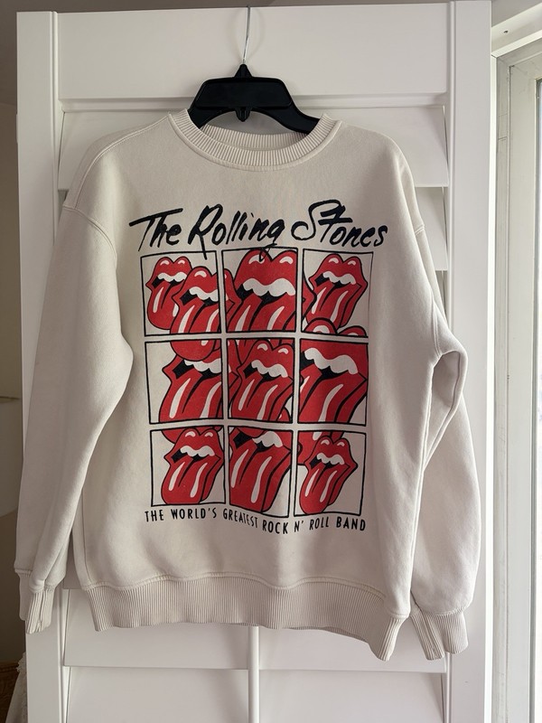 Zara Girls Rolling Stones Graphic Fleece Sweatshirt Pullover Ivory 13-14