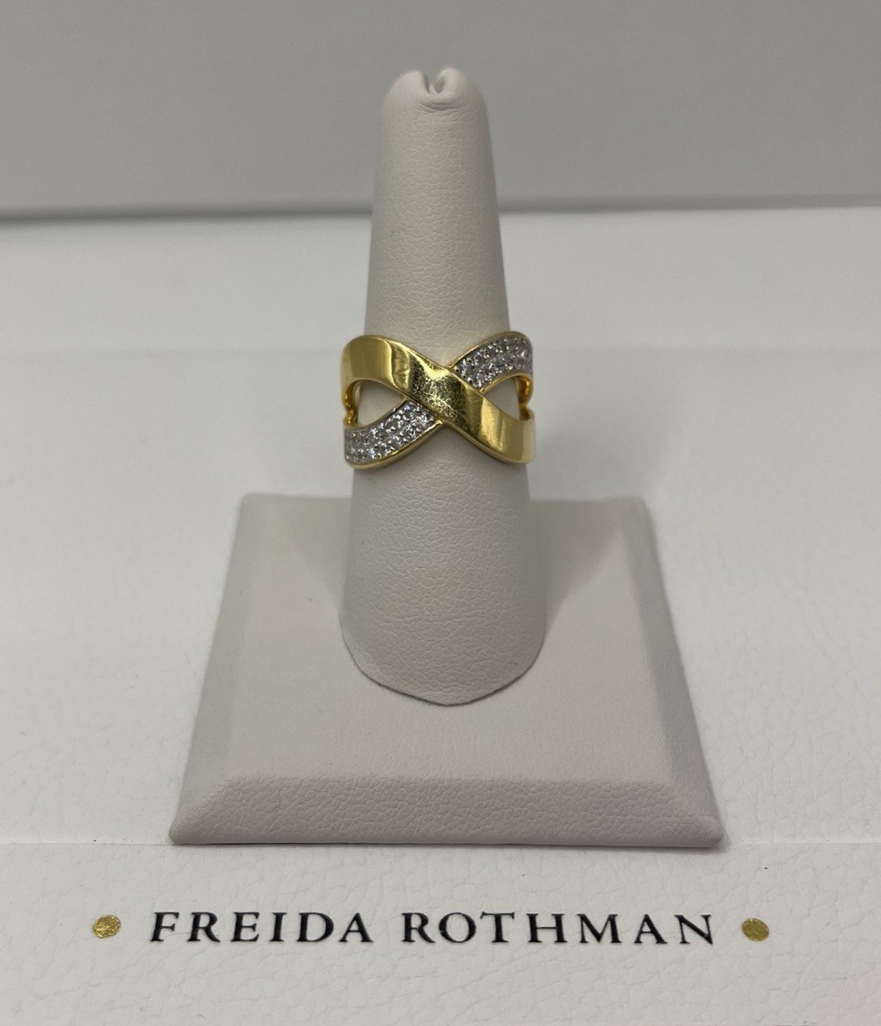 Freida Rothman Gold Pave Crossover Radiance Statement Ring Size 7