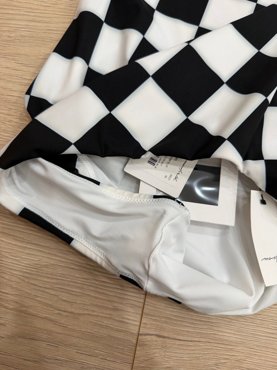 Chanel 23C Black White Checker Crystal CC Logo One Piece Swimsuit