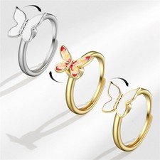 3 Anxiety Ring Spinner Butterfly Fidget Rotating Spinner Adjustable Silver 925