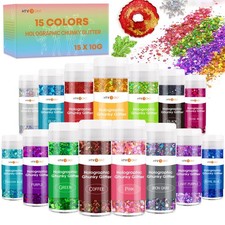 Holographic Chunky Glitter for Crafts - 15 Colors Holographic Glitter for Res...