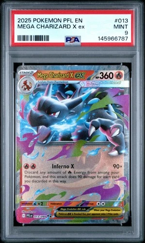 2025 POKEMON PFL EN-PHANTASMAL FLAMES #013 MEGA CHARIZARD X EX PSA 9