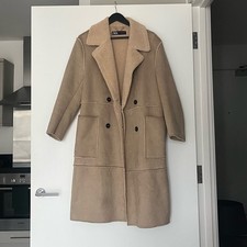 ZARA Faux Sheepskin Suede Sherpa Teddy Lined Aviator Coat Oversized Size S