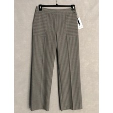 Nine West Stripe Pant High Rise Wide Leg Gray Women's Size 10 NEW