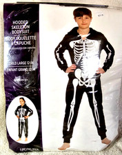 Size Large 12-14 Youth Skeleton Costume Body Hooded Suit Unisex Child