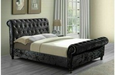 Luxury Upholstered Sleigh Bed – Winged Scroll, Chesterfield, Double, King, Super