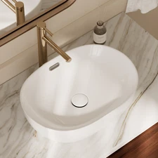 Los Flexi 19" x 14" Oval Vessel Sink with Overflow, White Ceramic Bathroom Sink