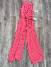 Eliza J Women's S Pink V Neck Sleeveless Wrapped Waist Wide Leg Party Jumpsuit