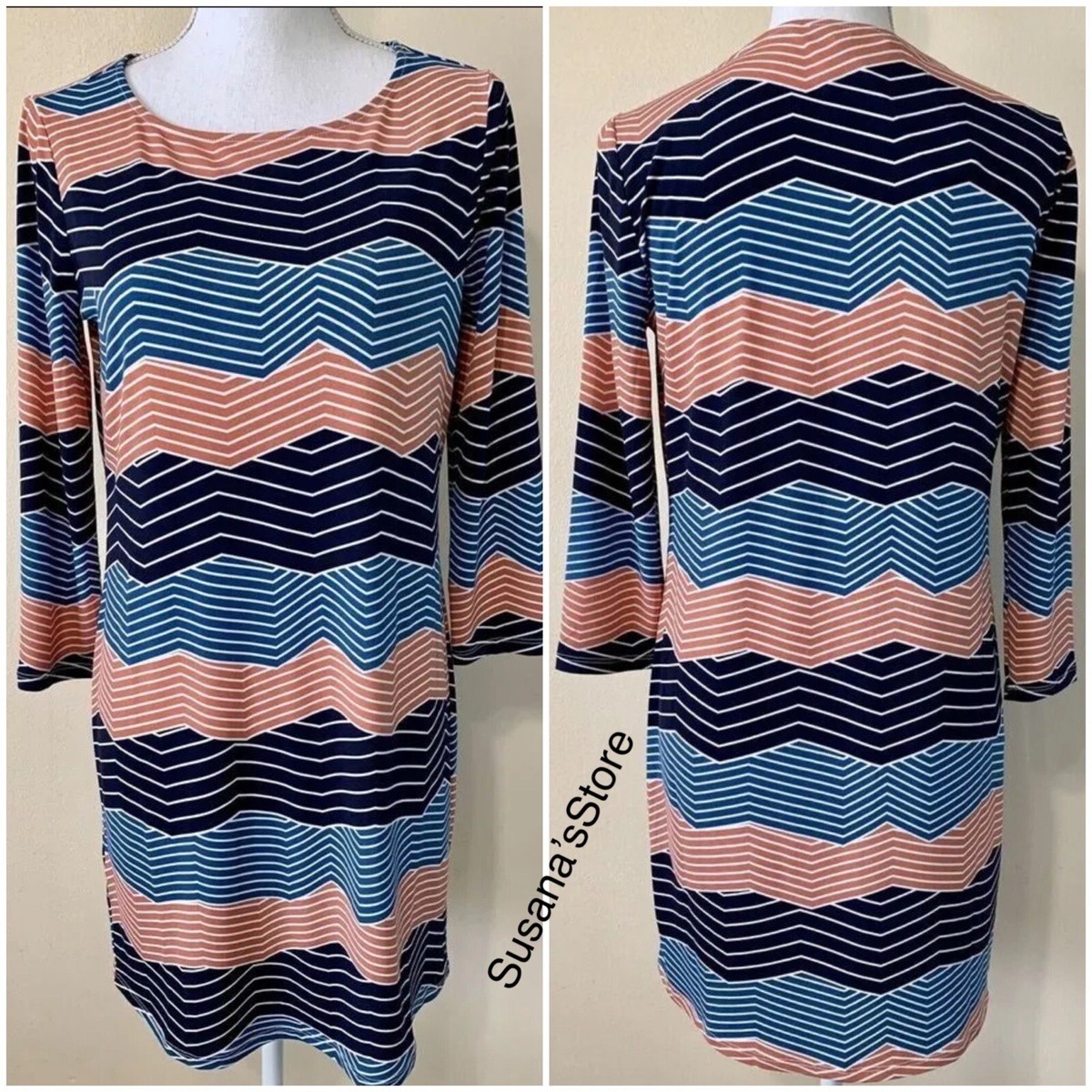 NWT BCBG MAXAZRIA SIZE S Chevron Color-Blocked 3/4 Sleeve Shift Dress MSRP  $178