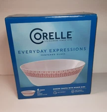 Corelle Graphic Stitch 4-Piece Set of 18 Oz Soup/Cereal Bowls Service for 4 Red