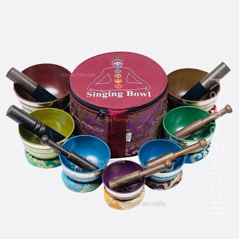 SALE 7 Chakra Healing Singing Bowl Set of 7 Colors Tibetan Sound Meditation Bowl - Image 4 of 4