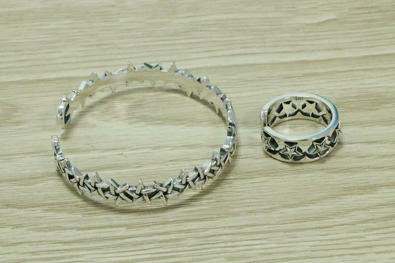Set Di Gioielli B21 Con Bracciale E Anello Stelle In Argento Sterling 925 - Immagine 2 di 4