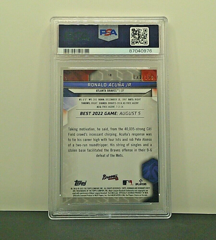 Ronald Acuna Jr: 2023 Bowman's Best Aqua Lava (PSA 8) #081/199 - Image 2 of 2